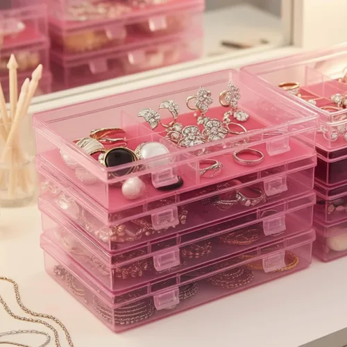 Miniatura 4 de Goodma 4 Piezas Cajas Rectangulares de Plástico Vacías Contenedores Organizadores de Almacenamiento con Tapas con Bisagras para Artículos Pequeños
