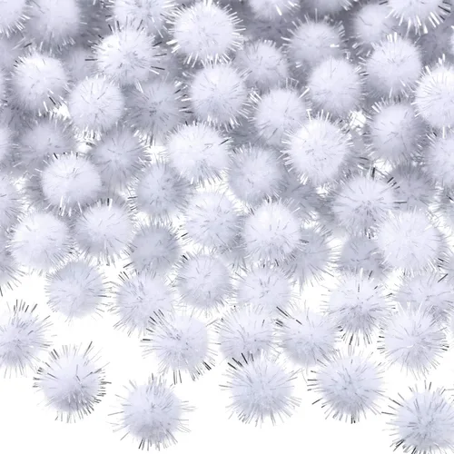 Miniatura 3 de HESTYA 500 Piezas Pompones de Navidad Brillantes de 0.5 Pulgadas Pompones Esponjosos Deslumbrantes Bolas de Pompones Pequeños de Fieltro con Blanco