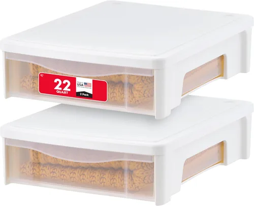 IRIS USA 22 Qt Almacenamiento bajo la cama, organizador apilable de plástico con cajón deslizante, paquete de 2 unidades, multiusos para ropa,