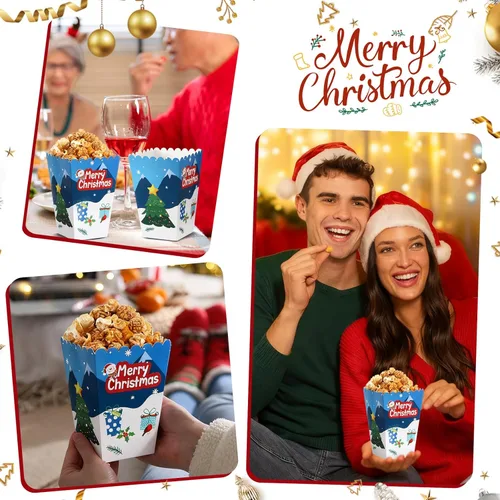 Miniatura 5 de Baderke 24 cajas de palomitas de maíz de Navidad, mini caja de dulces de Navidad, caja de golosinas de galletas, muñeco de nieve, Papá Noel, copo