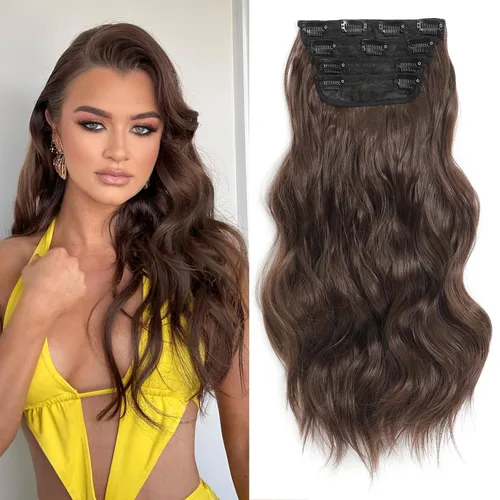 Miniatura 28 de NAYOO 4 piezas Extensiones de cabello con pinza, ondas largas y rizadas, sintéticas, gruesas, con fibra de doble trama, para mujeres, color cobre