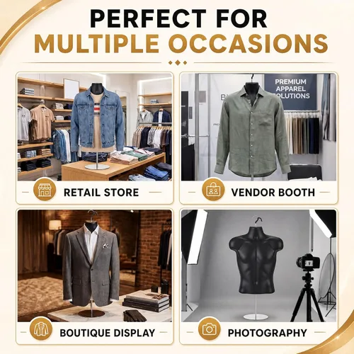 Miniatura 3 de Geetery 1 paquete de maniquí masculino de medio cuerpo con soporte y gancho para colgar, forma de vestido apilable con espalda hueca para exhibición