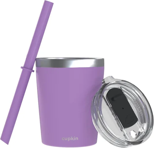 Miniatura 48 de CUPKIN - Taza apilable de acero inoxidable para niños, taza de batido, tazas aisladas con recubrimiento en polvo, tapa libre de BPA y pajilla de Rosa