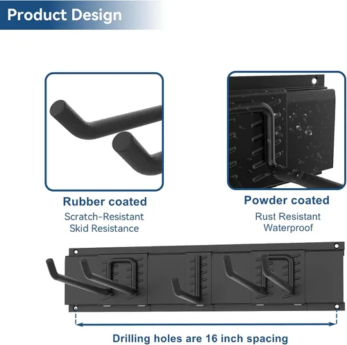 Miniatura 4 de WALMANN Sistema de organización de almacenamiento de garaje, estante de pared para esquí, 2 pares de soportes para esquís, cobertizo de casa