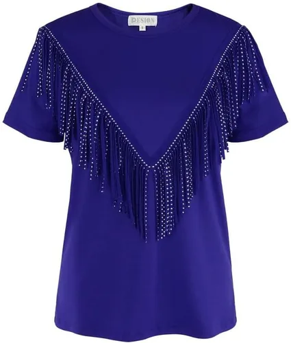 Miniatura 7 de PESION Camisas de manga corta con flecos para mujer, blusa con ribete de borlas