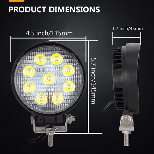 Miniatura 2 de Willpower 2 piezas de 27 W de 2200 lm, barra de luz de trabajo LED redonda, lámpara de conducción de haz puntual para todoterreno, SUV, barco, Jeep