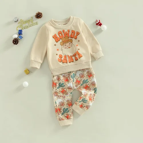 Miniatura 2 de Omkzanbi 2 piezas de ropa de otoño e invierno para bebé, sudadera de manga larga con cuello redondo, pantalones deportivos para el oeste