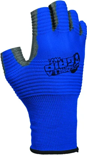 Gorilla Grip MAX - Guantes sin dedos | Guantes transpirables de trabajo y pesca con superficie de agarre acanalada | Color: azul y negro | 1 par