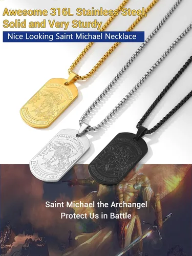 Miniatura 6 de Prosteel. - Collar con dije y cadena de San Miguel Arcángel, joyería religiosa católica.
