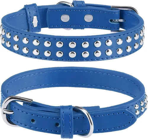 Miniatura 22 de BINGPET Collar de cuero ajustable para perro, collar duradero con tachuelas, con hebilla de metal y anillo en D para perros pequeños, medianos
