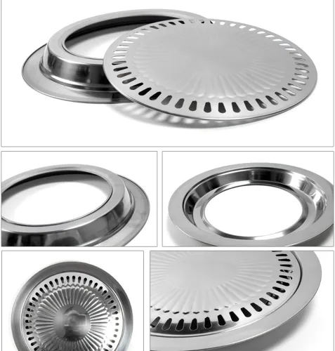 Miniatura 7 de Sartén coreana para barbacoa para estufa, sartén redonda de acero inoxidable de 11.81 x 1.1 pulgadas, placa de parrilla de campamento