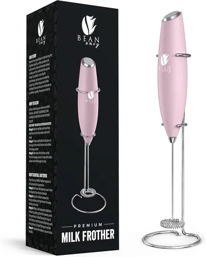 Miniatura 14 de Bean Envy Espumador de leche para café, de mano, mini mezclador eléctrico de bebidas, espumador y espumador con soporte para café, lattes, Rojo