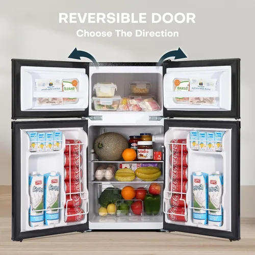 Miniatura 4 de Upstreman Mini refrigerador de 3.1 pies cúbicos con congelador, refrigerador pequeño de doble puerta, artículos esenciales para el dormitorio