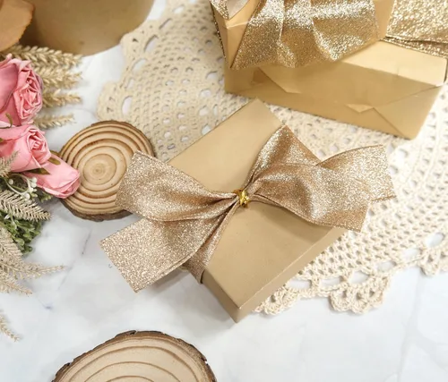 Miniatura 3 de Cinta de alambre con purpurina de 1,5" x 10 yardas dorada (oro champán) para decoración navideña del hogar, arcos, envoltorios de regalos