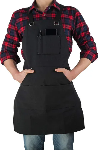 Miniatura 4 de Delantal de lona de 16 onzas para hombre, delantal de trabajo resistente negro para carpinteros, carpinteros, herreros, barbacoas, jardineros