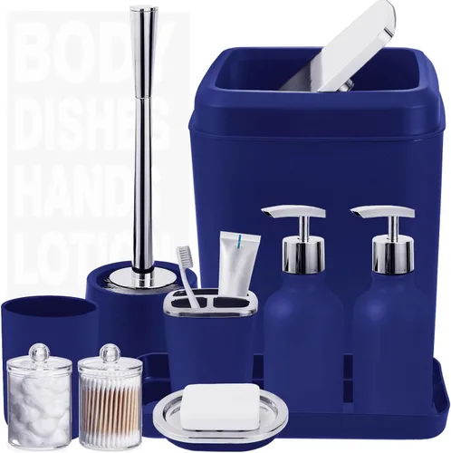 Miniatura 12 de XLHOMO Juego de accesorios de baño negro y dorado - 10 piezas de baño con papelera, dispensador de jabón, jabonera, soporte para cepillo de dientes
