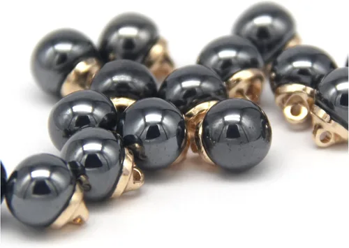Miniatura 9 de Botones redondos de perlas de imitación beige de 0.394 pulgadas con vástago de metal dorado, para ropa, camisas, faldas, vestidos de novia