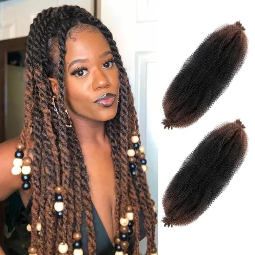 Miniatura 49 de Cabello afro elástico y trenzado de 30 pulgadas 2 paquetes, cabello preesponjado y trenzado elástico pre-estirado para extensiones de cabello suave