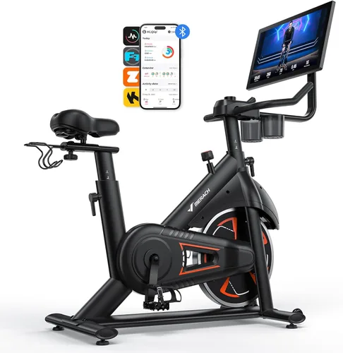 Miniatura 11 de Merach Bicicleta estática magnética con pantalla HD de 21.5 pulgadas y resistencia automática, bicicleta estacionaria de bajo ruido para el hogar