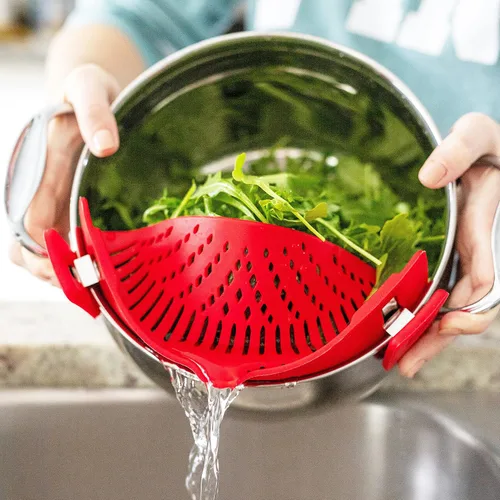 Miniatura 4 de Arlig Colador de pasta con clip de silicona, ajuste universal para todas las ollas y cuencos, escurridor a presión para carne, verduras, colador