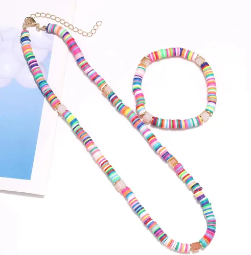 Miniatura 8 de ARATLENCH Heishi Surfer - Collares y pulseras Coloridas cuentas de disco de vinilo, collar de amor, bohemio, arco iris, elástico, de amistad