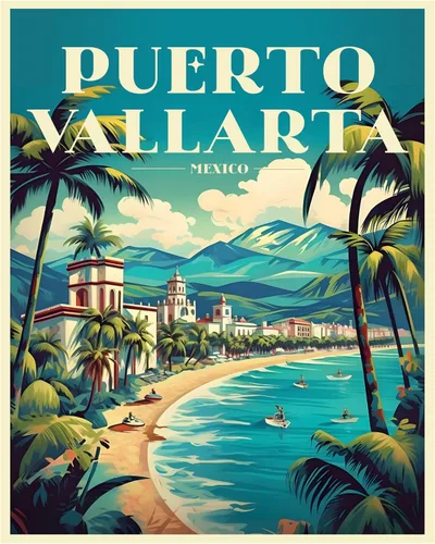 R and R Imports Póster de viaje vintage de recuerdo de México de Puerto Vallarta, 8 x 10 pulgadas