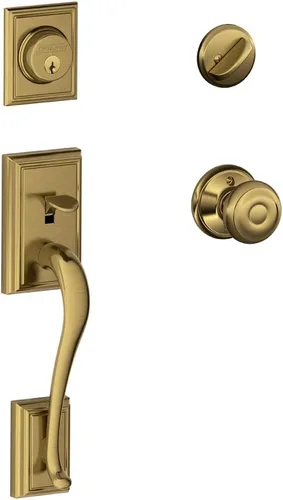 Miniatura 3 de Juego de manijas para puerta de entrada con pomo Plymouth con moldura Addison en bronce envejecido