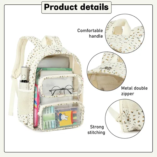 Miniatura 72 de CAMTOP Mochila transparente resistente y transparente para estudiantes, escuela, trabajo, festival, viajes, deportes, Beige, Mediana, Camtop Mochila