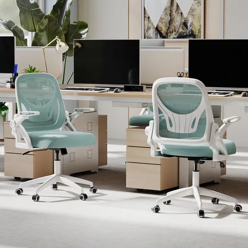 Miniatura 9 de COSTWAY Silla de oficina, cómoda silla giratoria de escritorio con altura ajustable y reposabrazos abatibles, sillas ergonómicas de malla para Azul