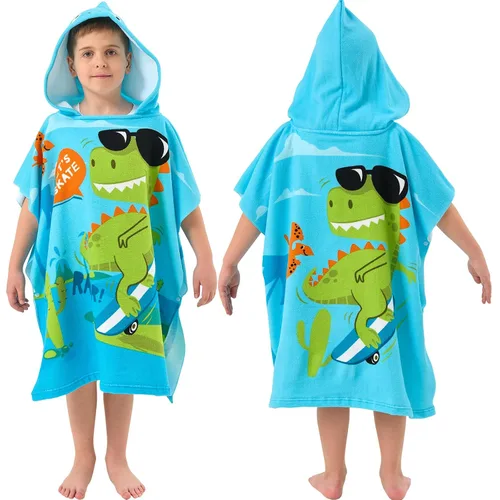 PINNKKU PINNKU - Toalla de playa de dinosaurio con capucha para 2 a 10 años, toallas de baño suaves y absorbentes con capucha para niños y niñas,