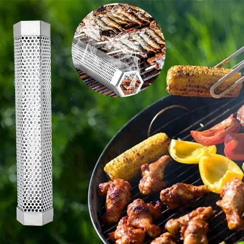 Miniatura 4 de Tubo de humo para ahumador de pellets de 12 pulgadas, tubo de ahumador de 5 horas de humo en caliente/frío, tubo de fumar, para añadir sabor ahumado
