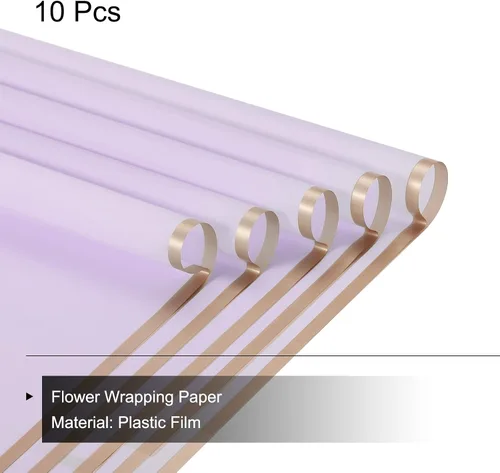 Miniatura 3 de MECCANIXITY 10 piezas de papel de regalo de flores con borde dorado, morado, 22.8 x 22.8 pulgadas, impermeable, para suministros de ramo de Púrpura