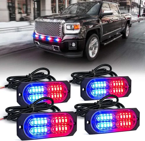 Miniatura 10 de Xprite Kit de luces estroboscópicas de emergencia con 20 luces LED de montaje empotrado en superficie de color ámbar, ultradelgado, salpicadero