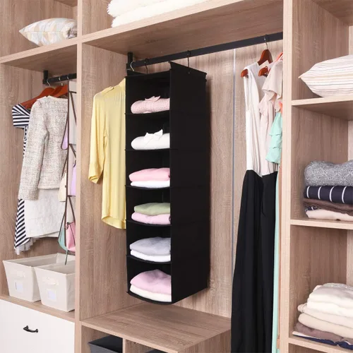 Miniatura 8 de MAX Houser Organizador colgante de armario de 6 niveles, estante colgante de armario con 2 ganchos resistentes para almacenamiento, plegable (negro)
