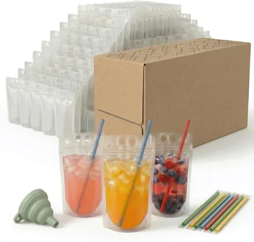Miniatura 9 de C CRYSTAL LEMON 100 bolsas de licor, bolsas de bebida para adultos con bolsas de pajita, bolsas de jugo con 100 popotes de bebida, bolsas de bebidas