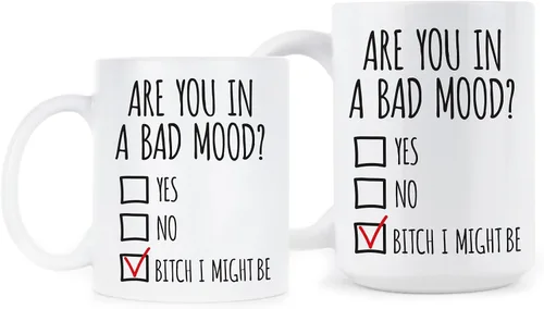 Miniatura 2 de We Got Good Taza de café con texto en inglés "Are You In A Bad Mood Bad Mood", taza de café divertida para oficina con texto en inglés "Bitch I