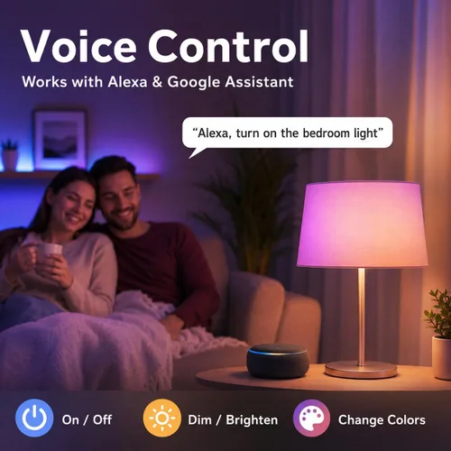 Miniatura 3 de Bombilla inteligente A15, bombillas LED WiFi E26, equivalente a 5 W a 40 W, cambio de color RGB regulable, compatible con Alexa Google, solo WiFi