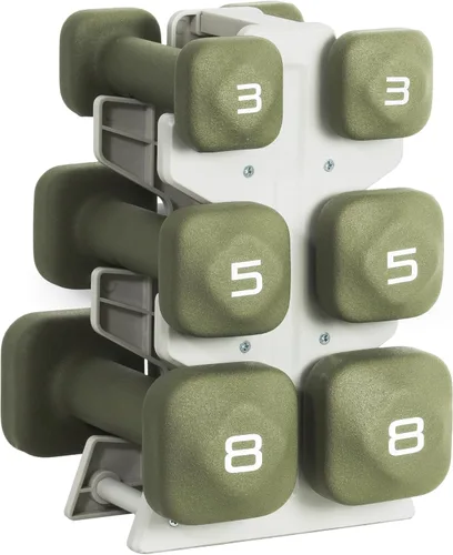 Miniatura 29 de Tone Fitness Juego de mancuernas de neopreno con estante de almacenamiento – Pesos de mano antideslizantes y antideslizamiento para entrenamientos