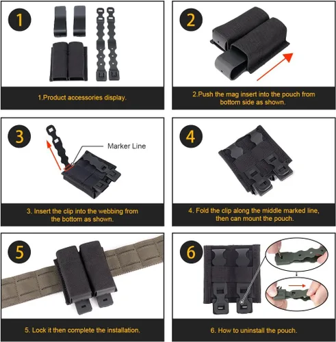 Miniatura 6 de IDOGEAR - Bolsa para pistola Mag doble Molle de 0.354 in con gancho de liberación rápida, inserción táctica, accesorios para cinturón Negro