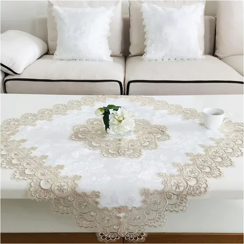 Miniatura 10 de Mantel de encaje para mesas de comedor redondas de 70 pulgadas, diseño de peonías blancas, vintage, para fiestas, bodas, tela lavable para banquetes