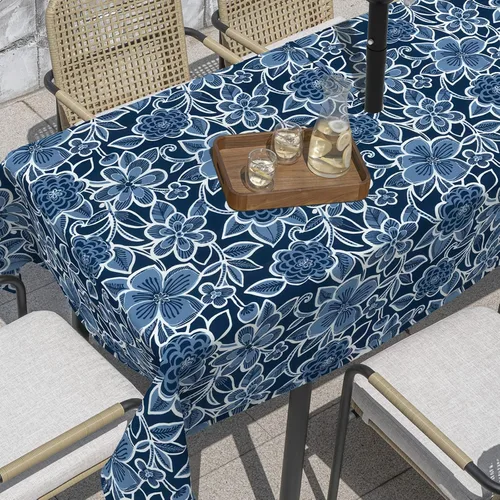 Miniatura 8 de Mantel redondo para exteriores e interiores con cremallera de agujero para paraguas, funda decorativa para mesa circular para jardín del hogar, 60