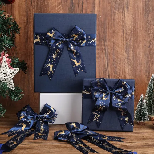 Miniatura 5 de 12 lazos elásticos de Navidad con lazos, lazos de regalo elásticos ajustables, lazos de cinta de grogrén rojo de Navidad para cajas de regalo