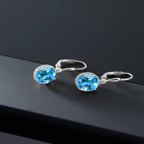 Miniatura 177 de Gem Stone King Aretes colgantes de gota para mujer, plata de ley 925, piedra natal ovalada de 0.354 x 0.276 in, joyería fina, regalos para ella