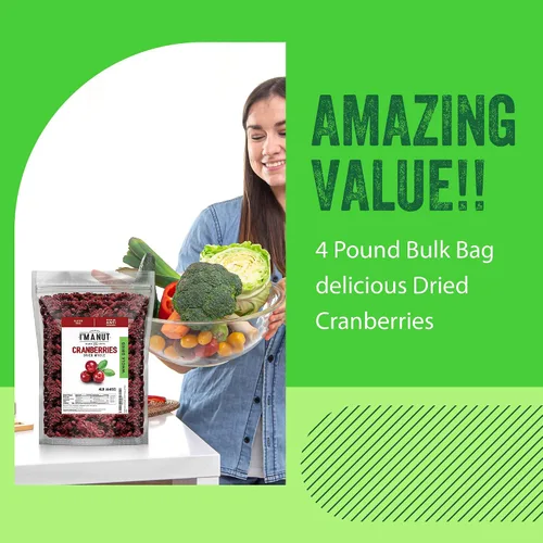 Miniatura 7 de Arándanos secos originales de 4 libras (64 onzas), probado por lotes, sin gluten y maní Bolsa resellable Alto en antioxidantes Ideal