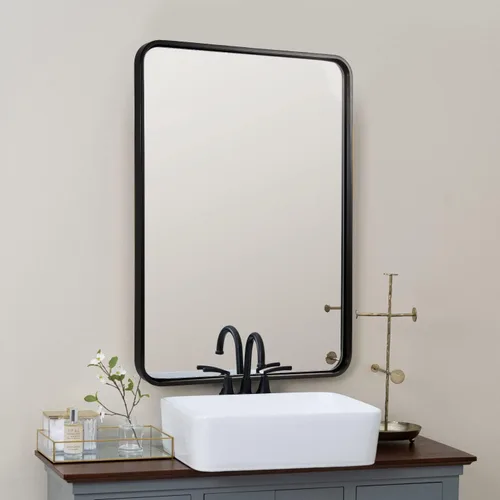 Miniatura 49 de ANDY STAR Espejo de baño negro de 24 x 30 pulgadas, espejos de tocador de baño negros para pared, espejo rectangular redondeado para fregadero