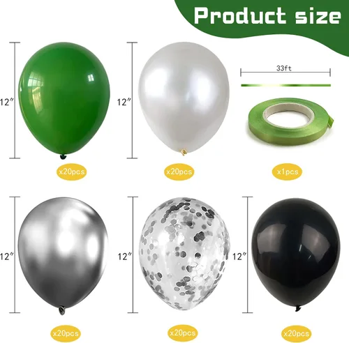 Miniatura 2 de 100 globos de color verde, plateado, negro y blanco, cromados, metálicos y globos de confeti para decoraciones de graduación, cumpleaños, baby