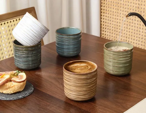 Miniatura 7 de Tazas de té japonesas de cerámica retro, tazas de café y tazas de agua, adecuadas para restaurantes, hogares y oficinas, azul.