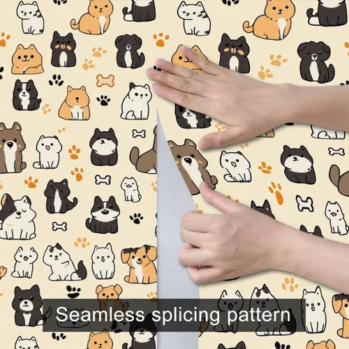 Miniatura 9 de HOMETITUTE Papel tapiz para mascotas mixto color beige, para despegar y pegar, bonito patrón de gato y perro, papel de contacto, papel de pared