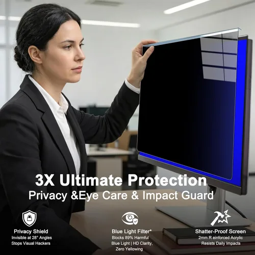 Miniatura 4 de Pantalla de privacidad colgante de 22 pulgadas para monitor, se adapta a pantallas 16:9 sin marco de 21 a 22 pulgadas, antiespía ±28°, luz azul