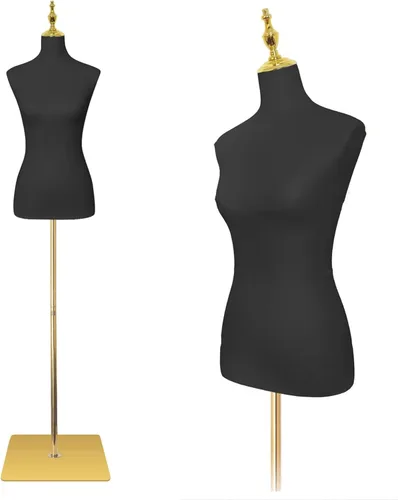EaseHome Cuerpo de maniquí para mujer, cuerpo de maniquí femenino, altura ajustable, formas de vestido de cuero negro para coser, soporte de cuerpo